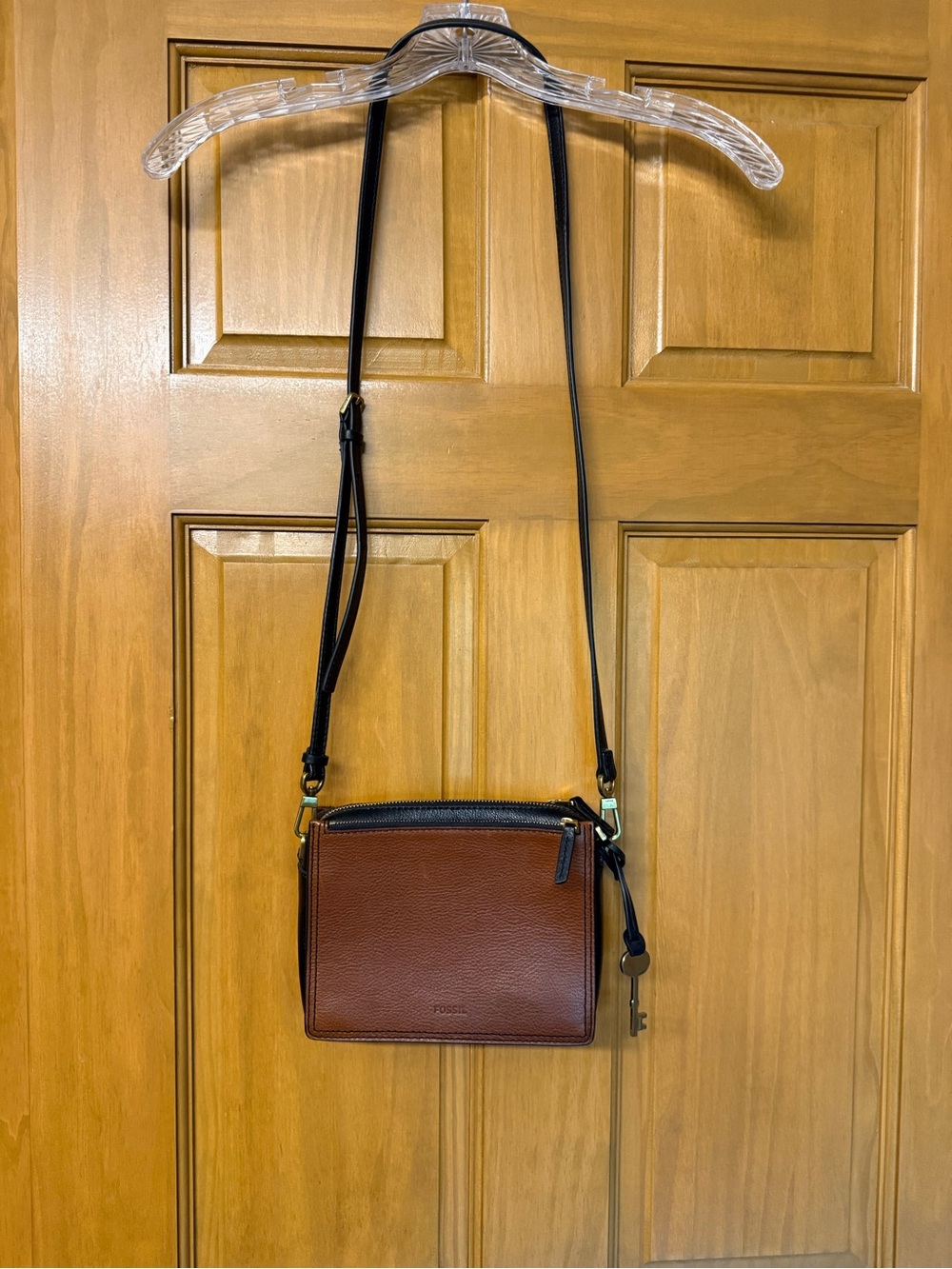 Fossil Brown/Black Leather Handbag with Gold Hardware